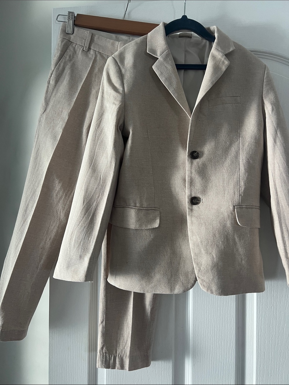 Boys Linen Beige Two-Piece Suit Blazer & Trousers